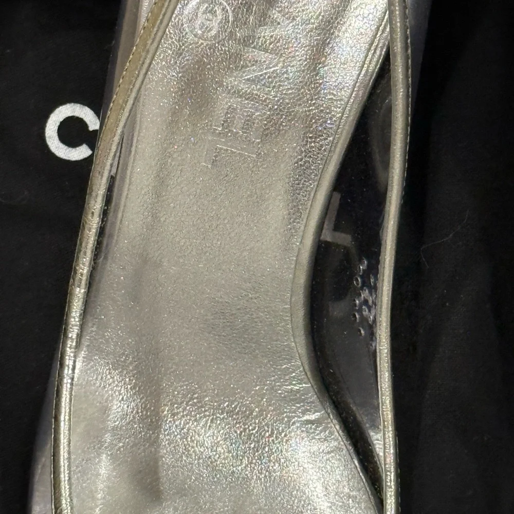 Vintage Chanel Silver Cap Toe Leather and PVC Pumps